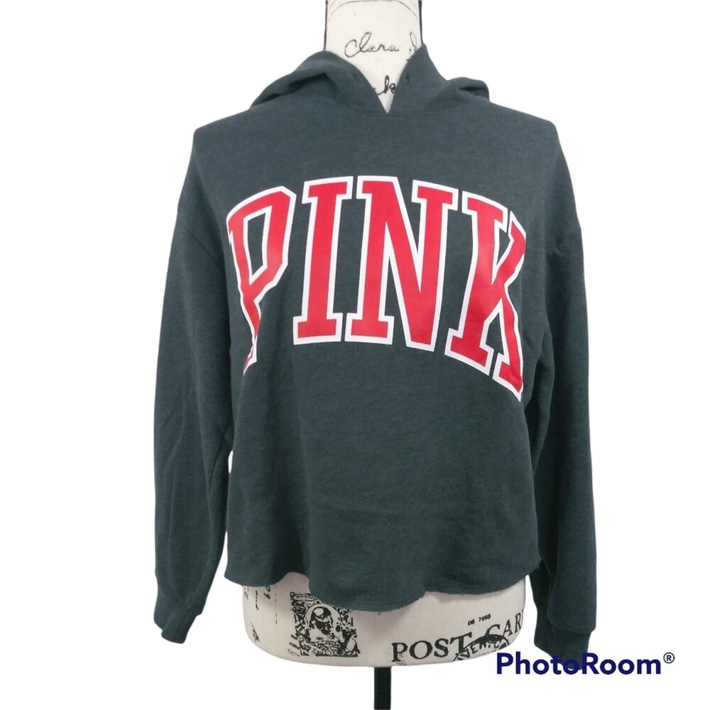 Victoria's Secret Pink Grey Cropped Hooded Sweatshirt Casual Size S